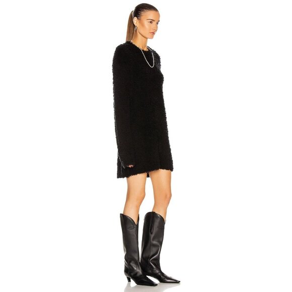 R13 Black Wool Blend Teddy Bear Crew Neck Oversized Sweater Dress, Size S - Picture 2 of 13